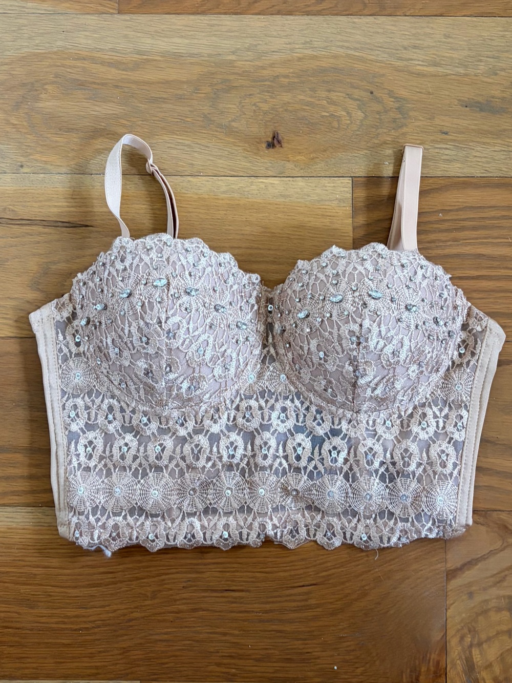 Windsor Tan Lace Longline Corset Bralette with Sequins